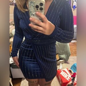 Blue long sleeve gem dress